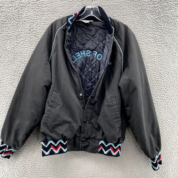 Vintage West Ark Bomber Jacket Medium Black Aztec Southwestern Varsity USA Made - Picture 5 of 15